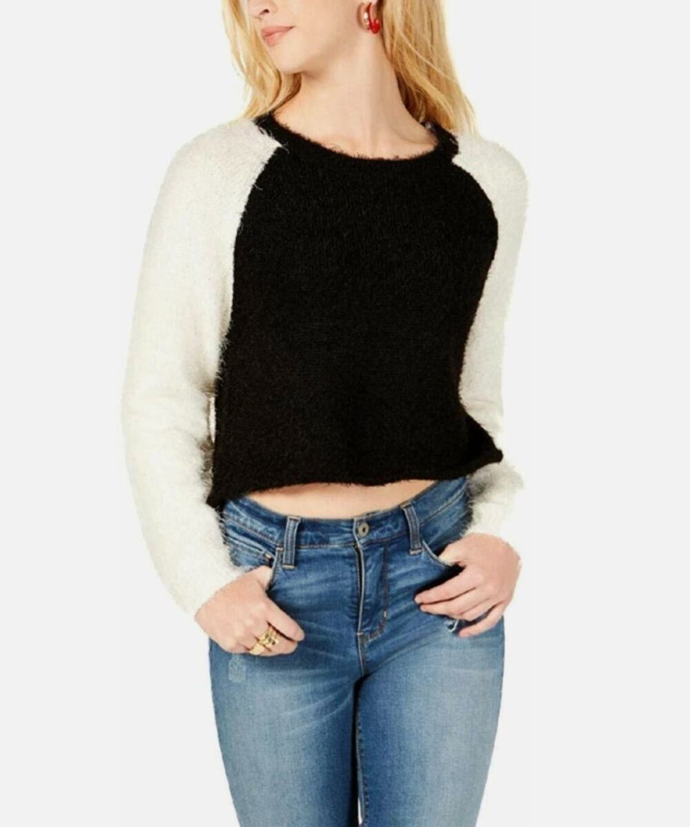 Planet Gold Cropped Sweater Women's Size Medium Black White NWT Soft Fuzzy Fall
